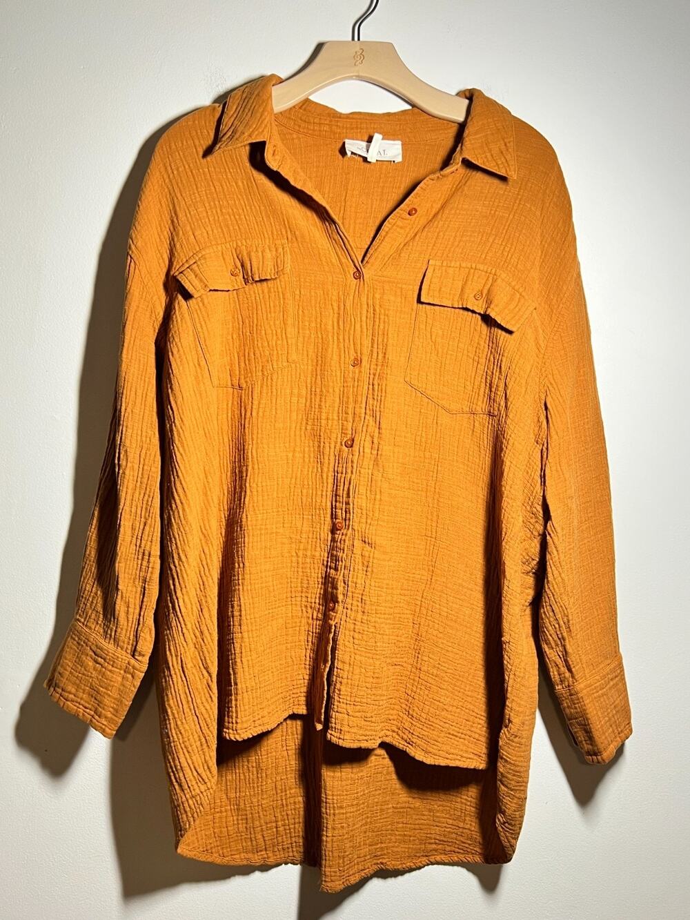 The Great EUC Ochre Yellow Brown Double Gauze Long Sleeve Tunic Shirt Top 1 S